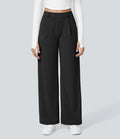 Black high-waisted stretch trousers – front view