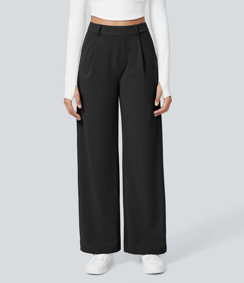 Black high-waisted stretch trousers – front view