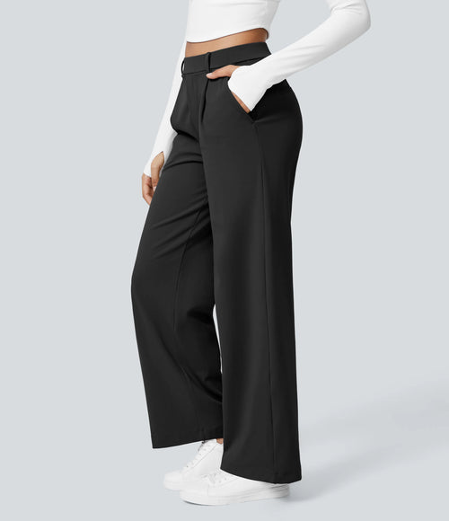 Black high-waisted stretch trousers – side view