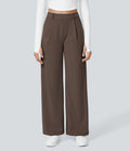 Chocolate high-waisted stretch trousers – front view