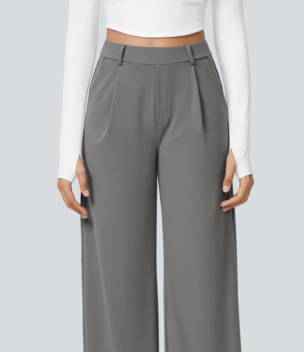Grey high-waisted stretch trousers – front view
