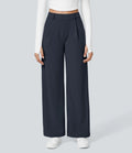 Navy high-waisted stretch trousers – front view