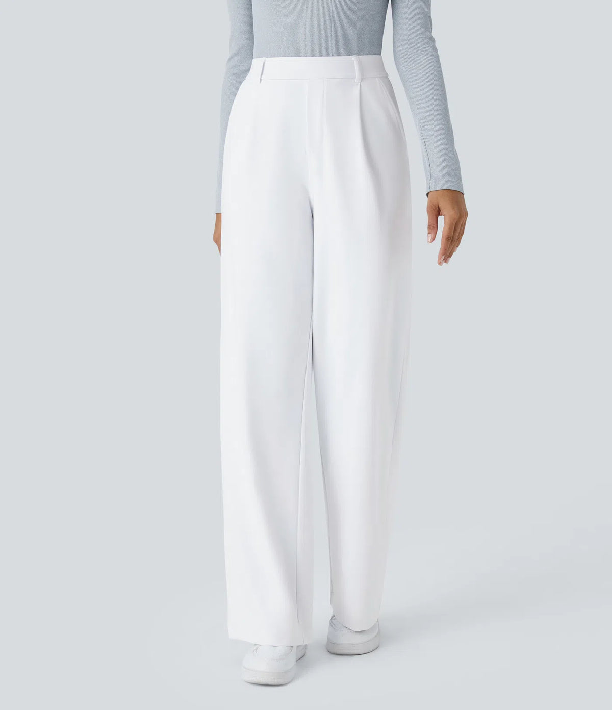 White high-waisted stretch trousers – front view
